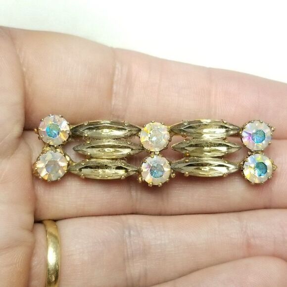 Vintage Made in Austria AB Rhinestone and Gold Brooch, Retro Estate Pin - Picture 4 of 6